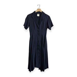 Vintage AT/Atsuro Tayama Blue A line Short Sleeve Midi Dress, From 90s, One Size
